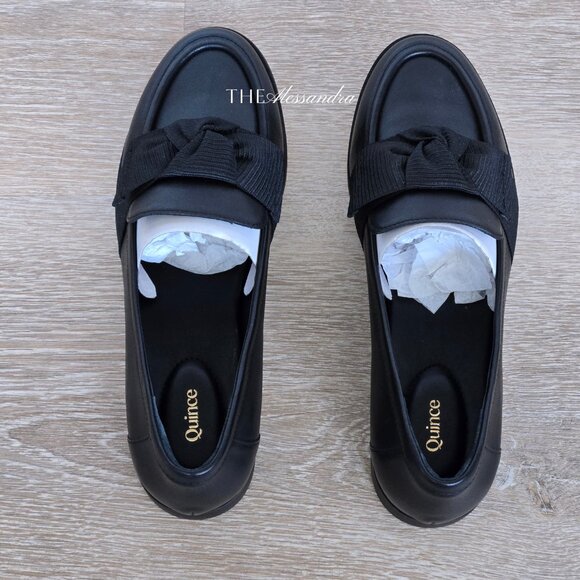 Quince Italian Leather Bow Penny Loafer Black Size 8 MSRP $90 New In Box Cowhide - Picture 11 of 15